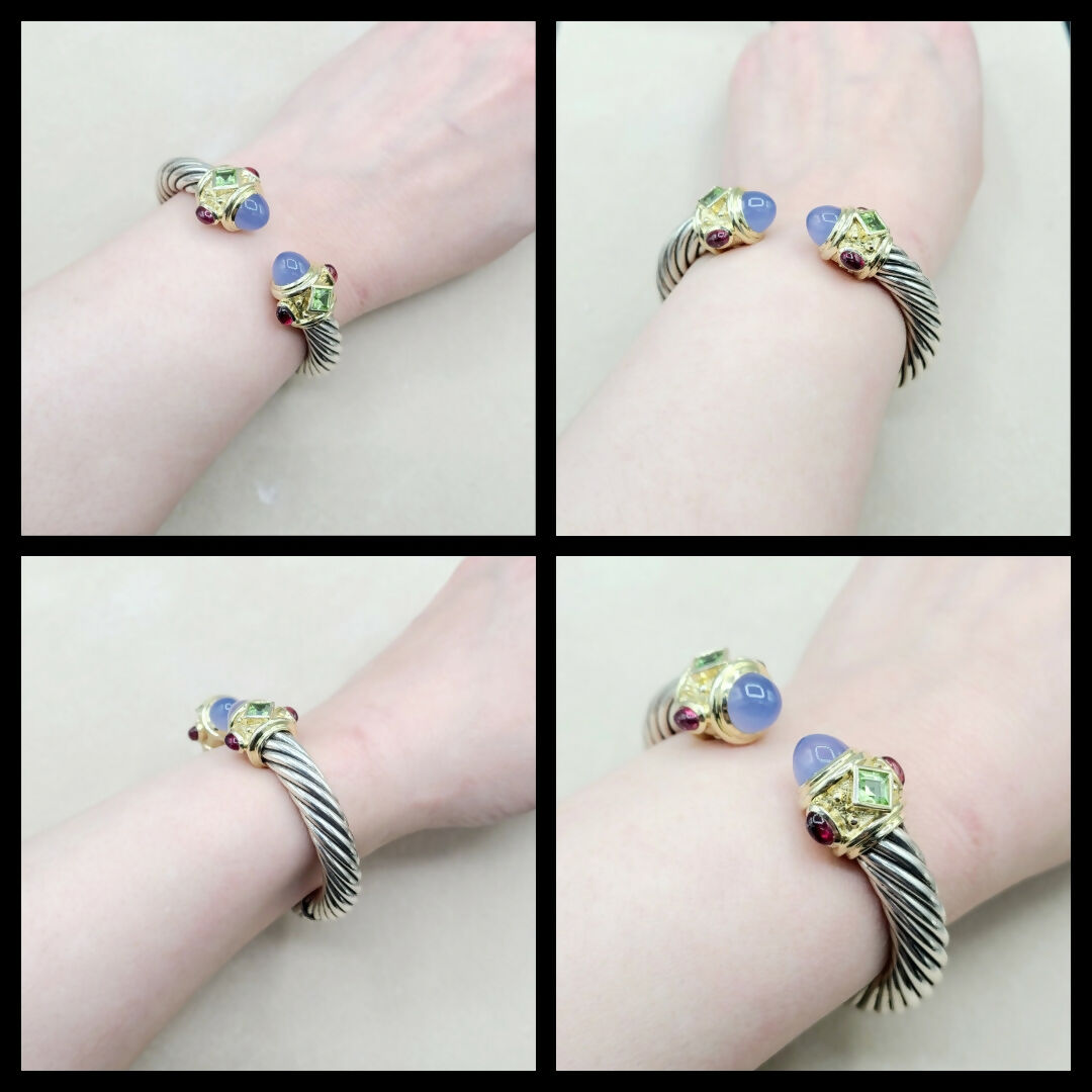 David Yurman 10mm Renaissance Bracelet With Chalcedony Peridot , Garnet And Gold