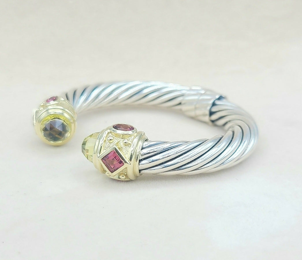 David Yurman 10mm Renaissance Bracelet With Lemon Citrine, Rhodolite Garnet and Pink Tourmaline