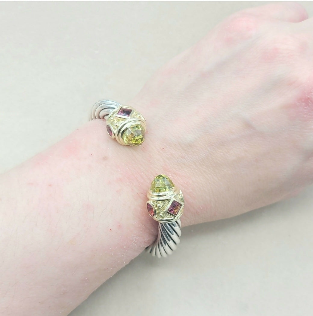 David Yurman 10mm Renaissance Bracelet With Lemon Citrine, Rhodolite Garnet and Pink Tourmaline