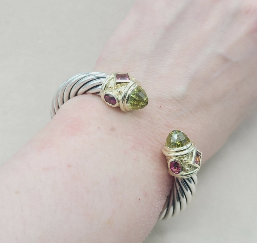 David Yurman 10mm Renaissance Bracelet With Lemon Citrine, Rhodolite Garnet and Pink Tourmaline