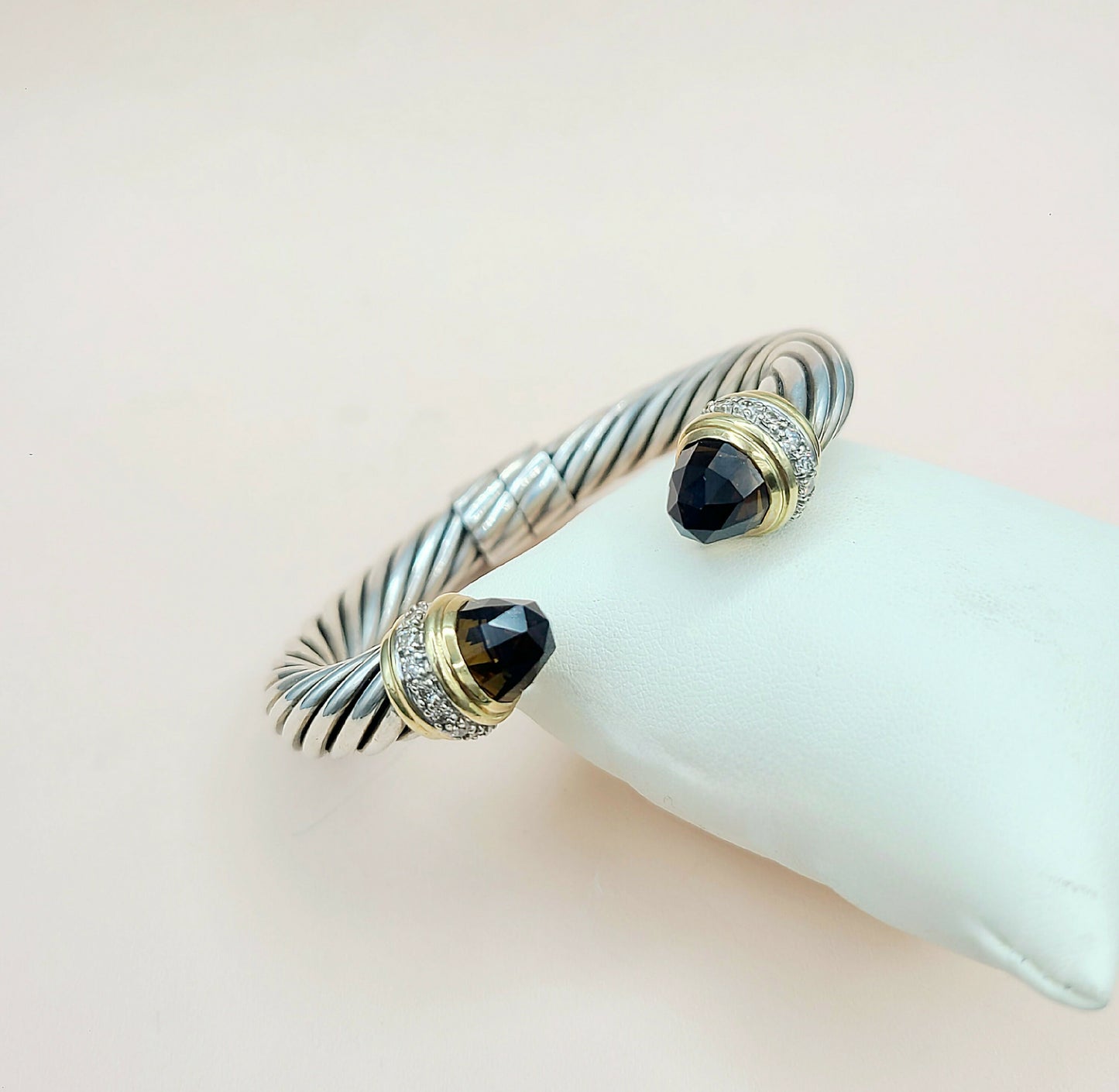David Yurman 10mm Smoky Quartz Diamond Bracelet With Gold