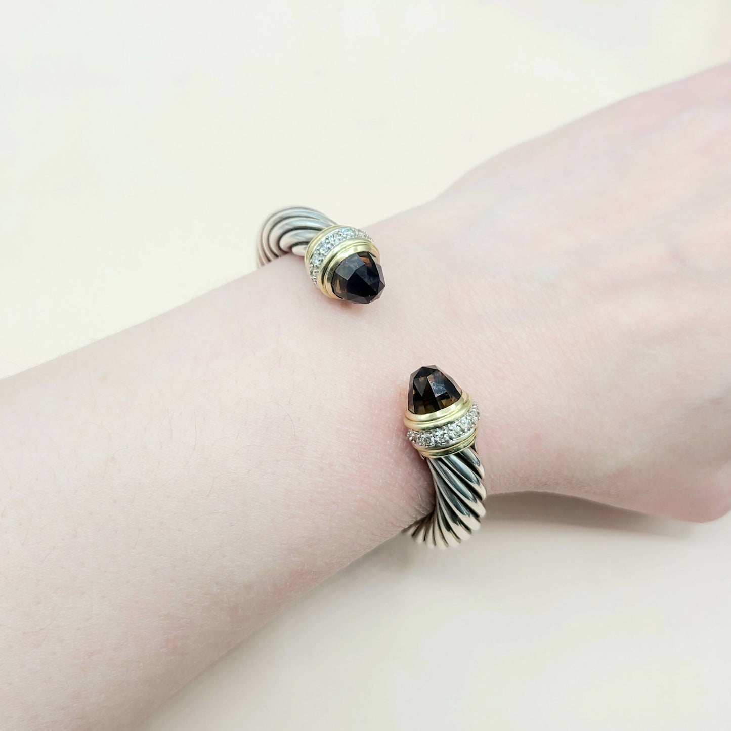 David Yurman 10mm Smoky Quartz Diamond Bracelet With Gold