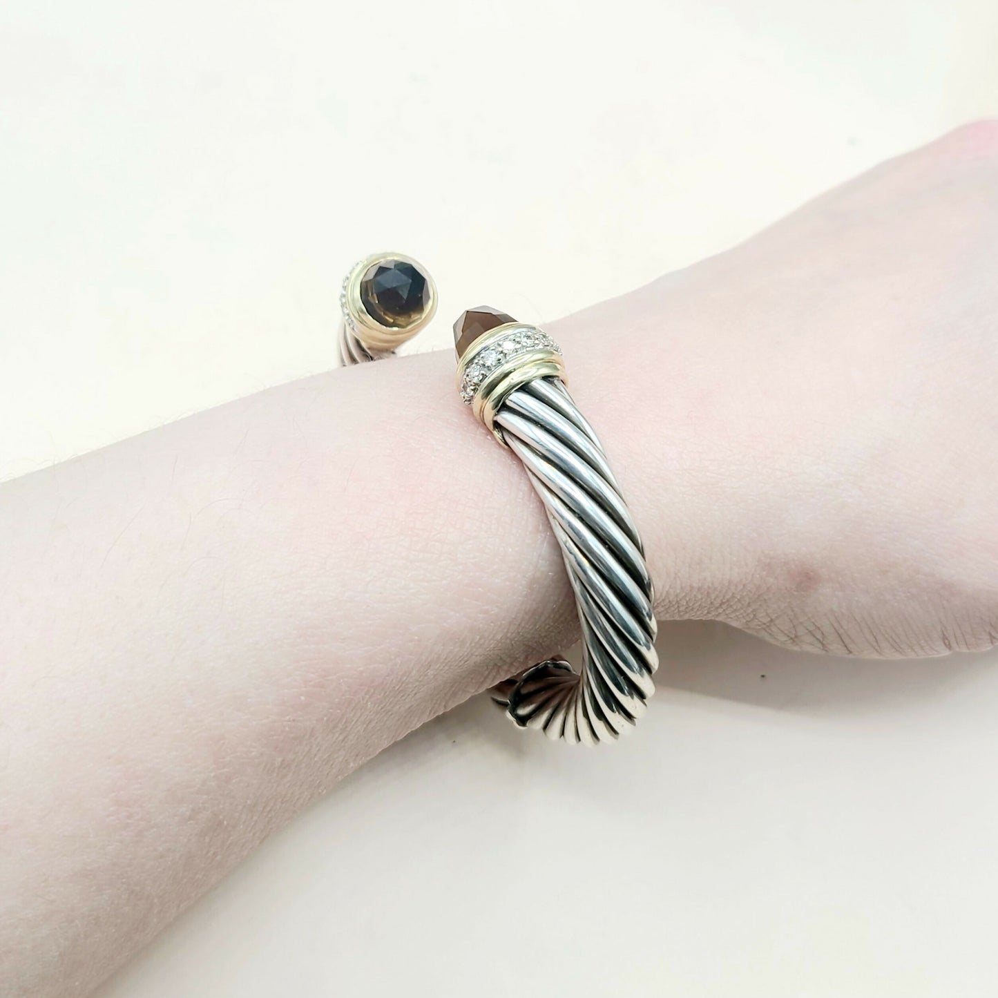 David Yurman 10mm Smoky Quartz Diamond Bracelet With Gold