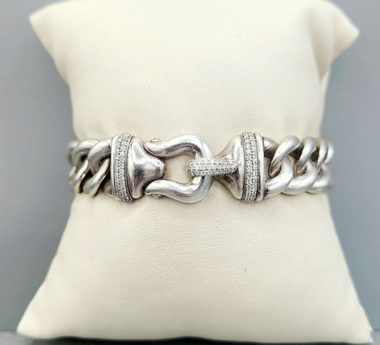 David Yurman 14mm Diamond Buckle Curb Link Bracelet