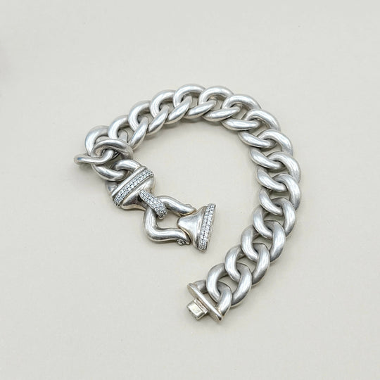 David Yurman 14mm Diamond Buckle Curb Link Bracelet
