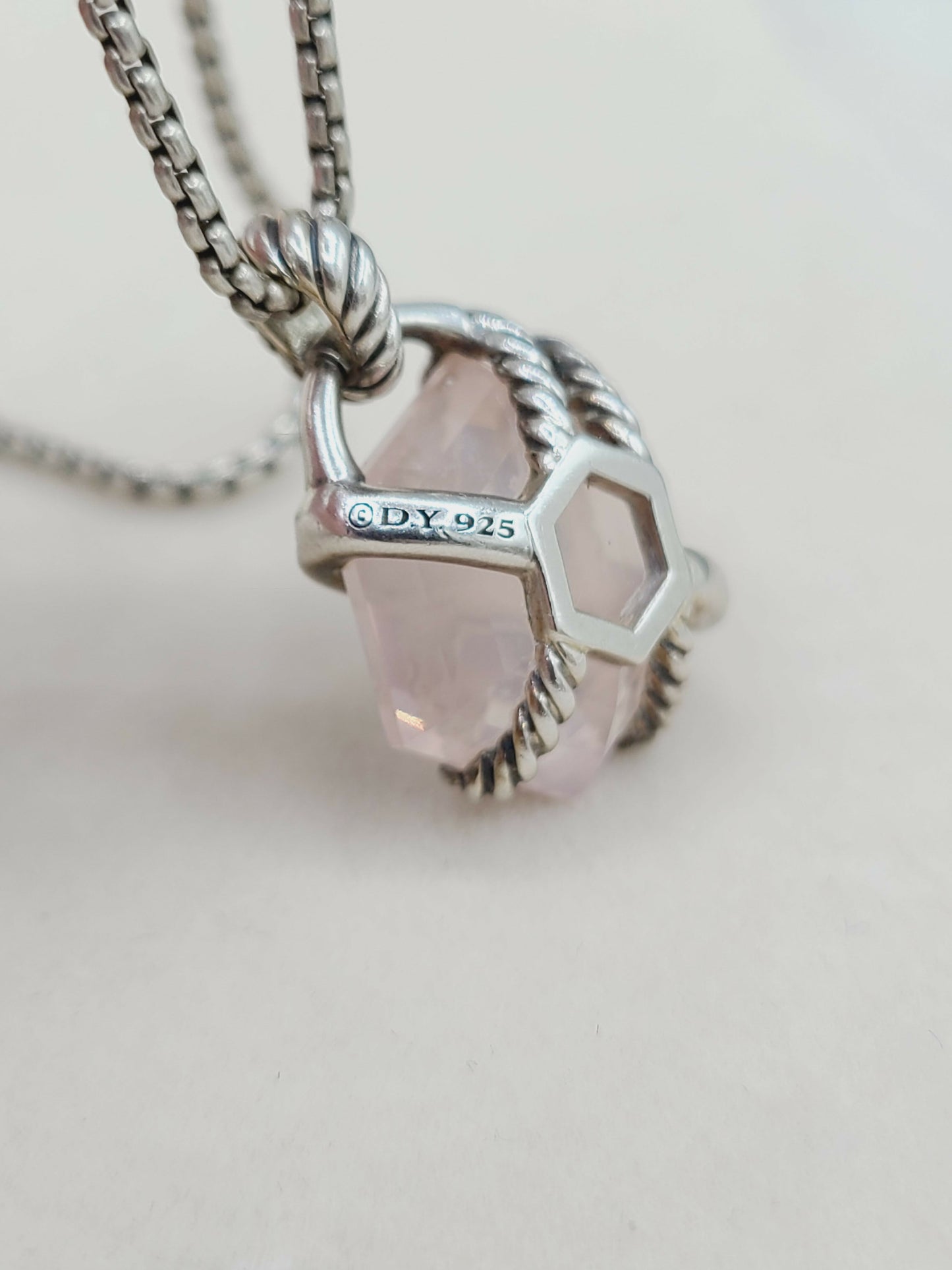 David Yurman 16mm Rose Quartz Cable Wrap Necklace With Diamonds