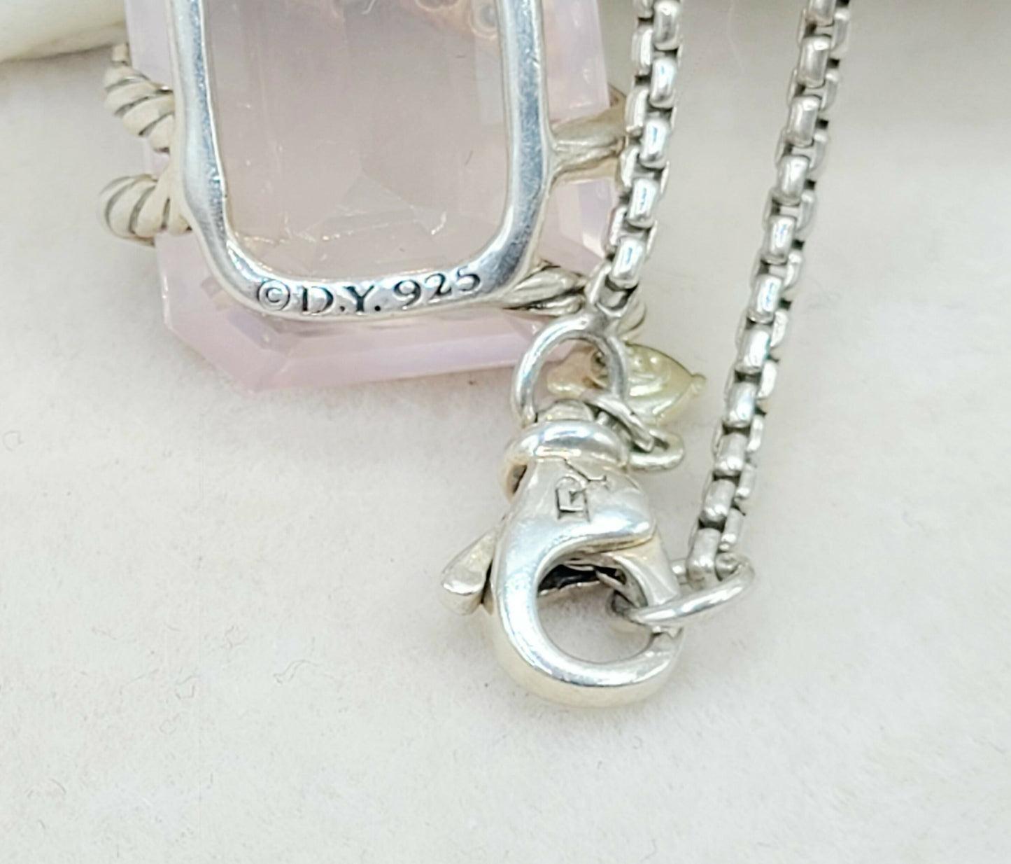 David Yurman 20x15 Rose Quartz Diamond Cable Wrap Pendant Necklace