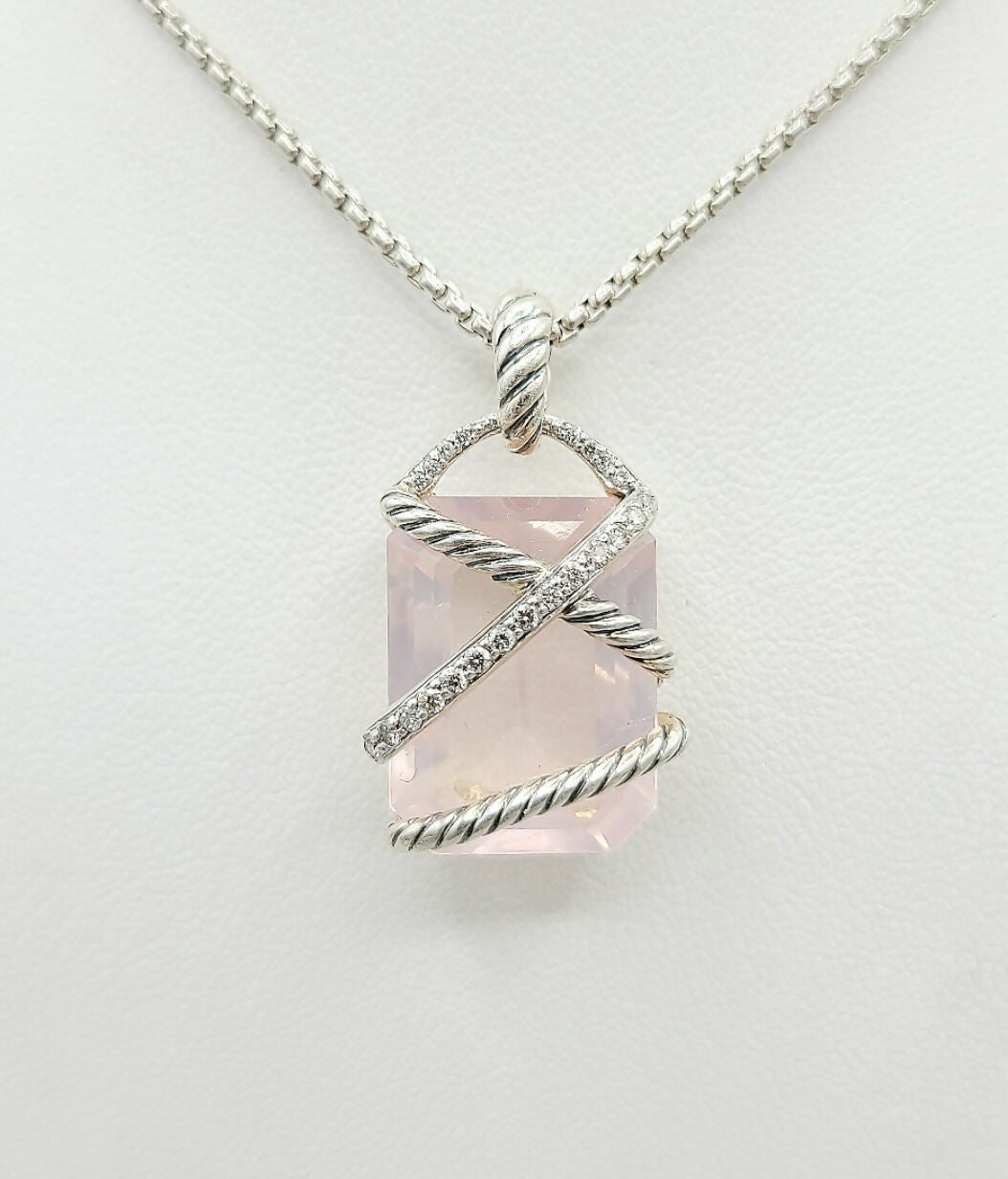 SDavid Yurman 20x15 Rose Quartz Diamond Cable Wrap Pendant Necklace