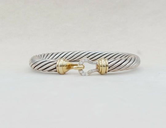 David Yurman 7 mm Cable Diamond Buckle Bracelet Gold