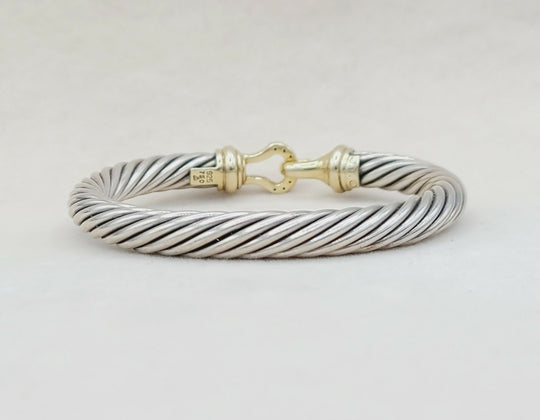 David Yurman 7 mm Cable Diamond Buckle Bracelet Gold