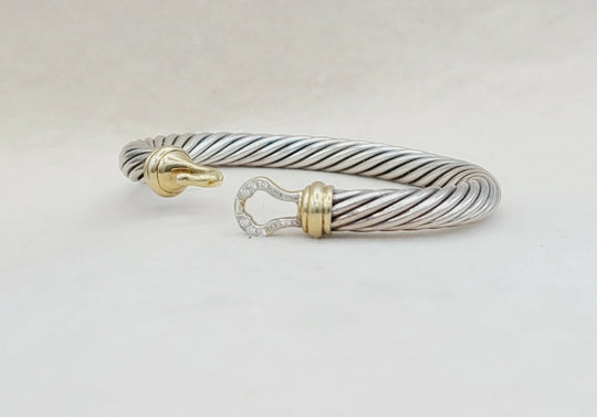 David Yurman 7 mm Cable Diamond Buckle Bracelet Gold