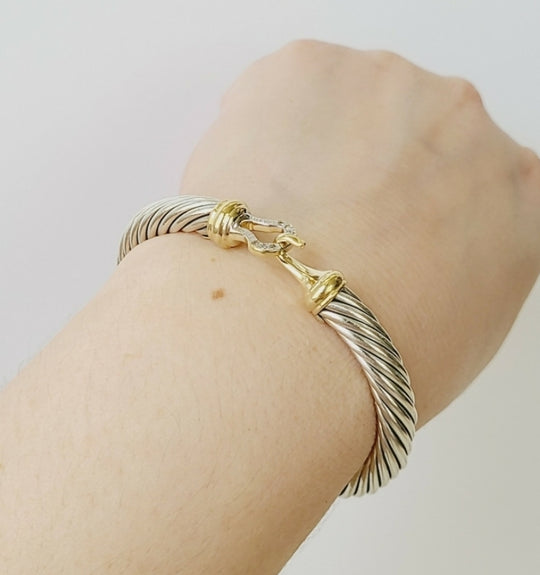 David Yurman 7 mm Cable Diamond Buckle Bracelet Gold
