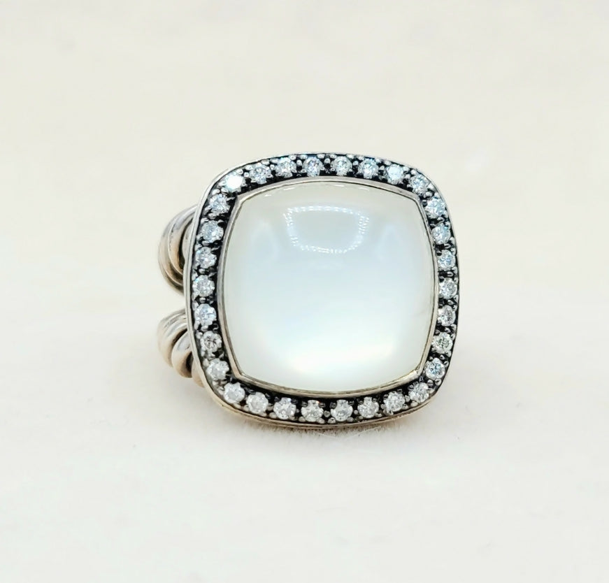 David Yurman Albion 14mm Moonstone & Diamond Ring AYW Luxury #