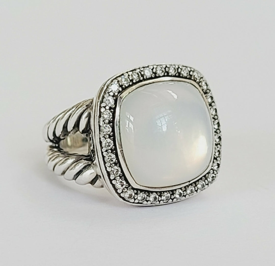 David Yurman Albion 14mm Moonstone & Diamond Ring AYW Luxury #