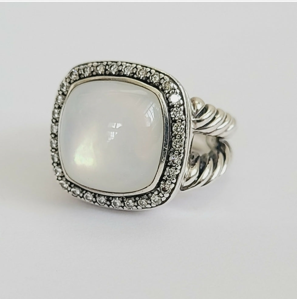 David Yurman Albion 14mm Moonstone & Diamond Ring AYW Luxury #