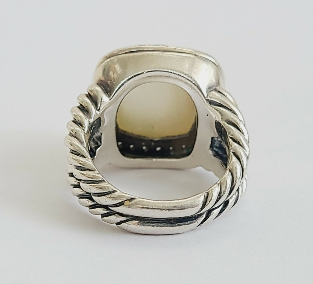 David Yurman Albion 14mm Moonstone & Diamond Ring AYW Luxury #
