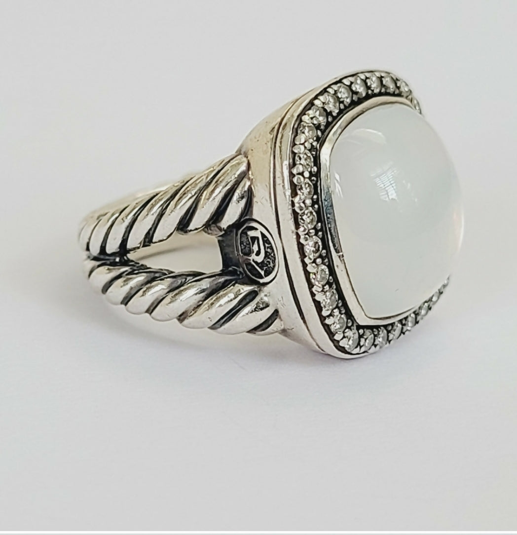David Yurman Albion 14mm Moonstone & Diamond Ring AYW Luxury #