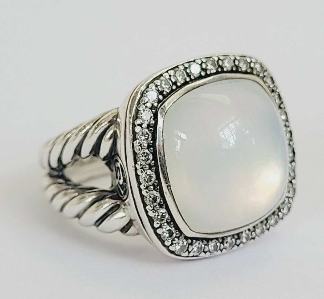 David Yurman Albion 14mm Moonstone & Diamond Ring AYW Luxury #