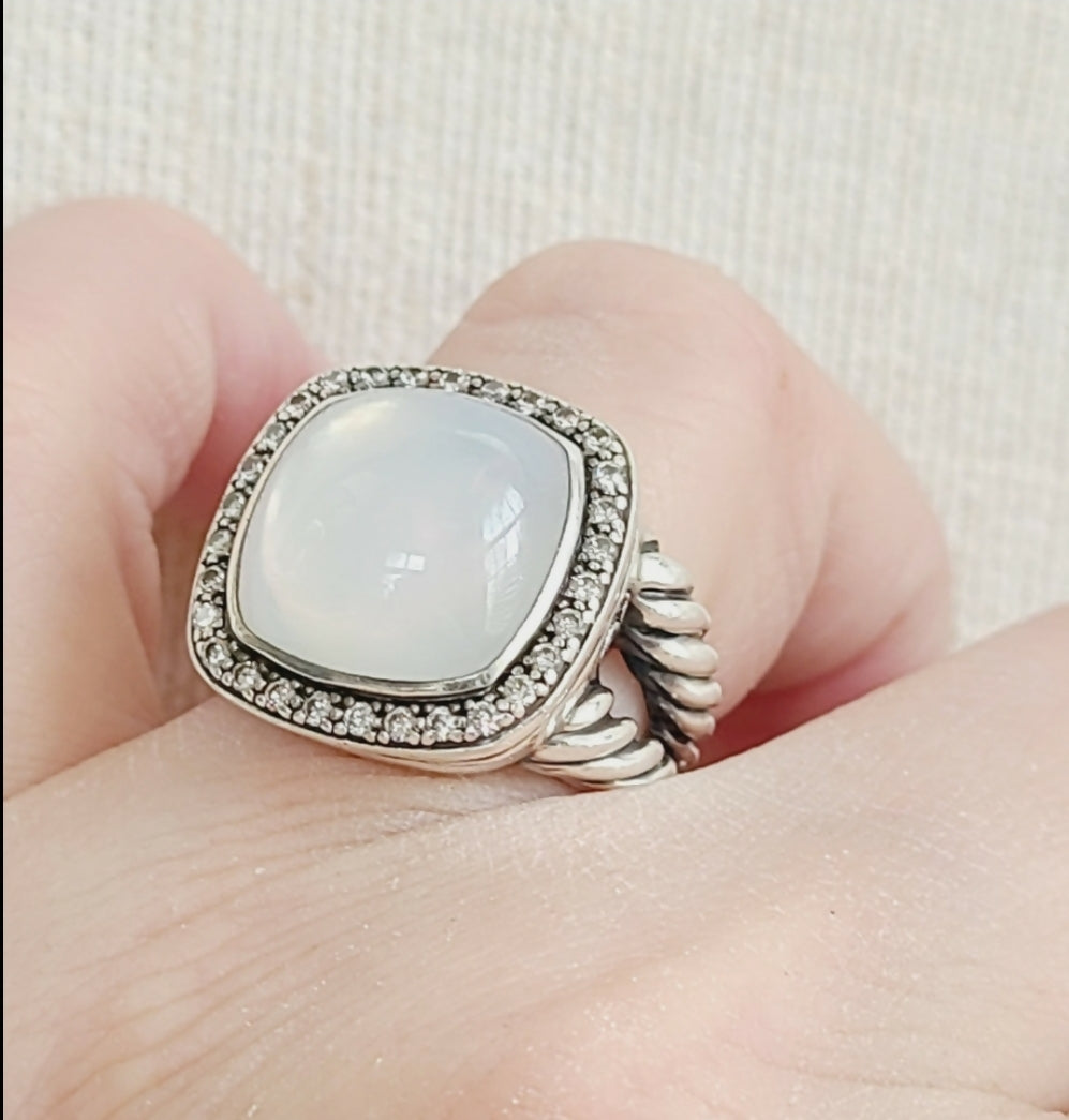 David Yurman Albion 14mm Moonstone & Diamond Ring AYW Luxury #