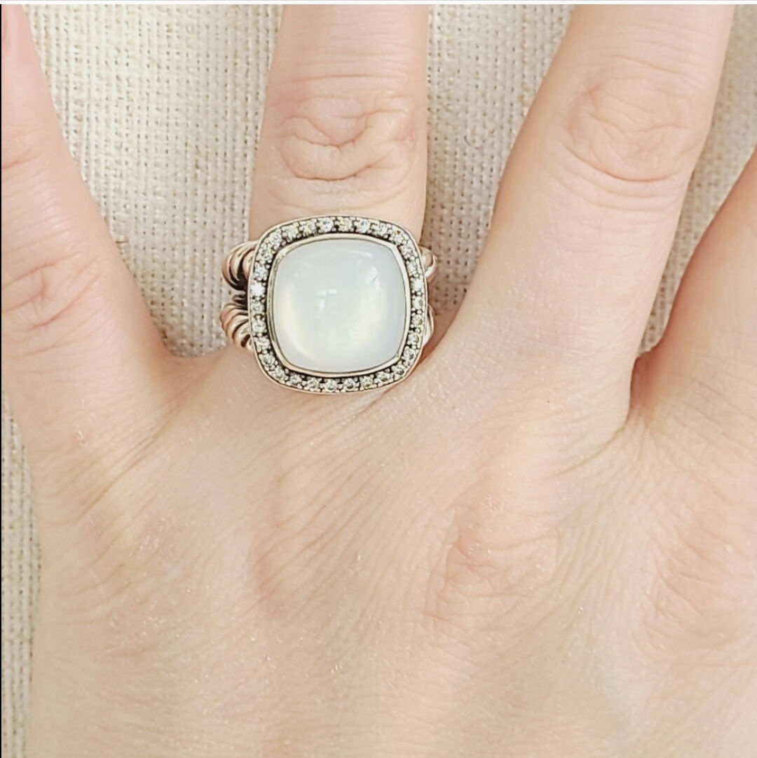 David Yurman Albion 14mm Moonstone & Diamond Ring AYW Luxury #