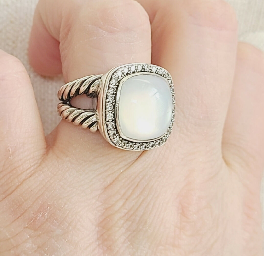 David Yurman Albion 14mm Moonstone & Diamond Ring AYW Luxury #