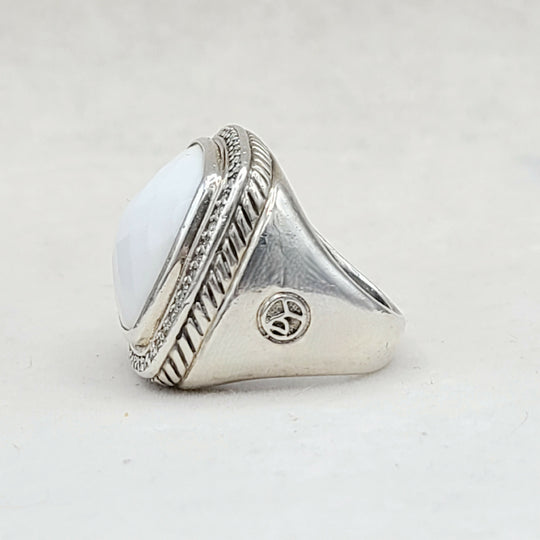 David Yurman Albion 20mm White Agate & Diamond Ring-