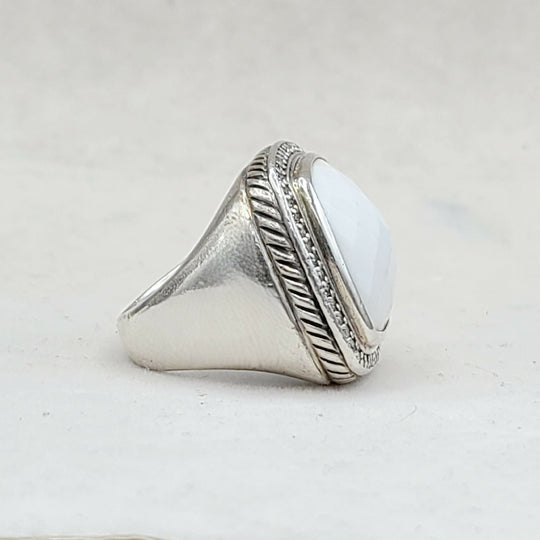 David Yurman Albion 20mm White Agate & Diamond Ring-