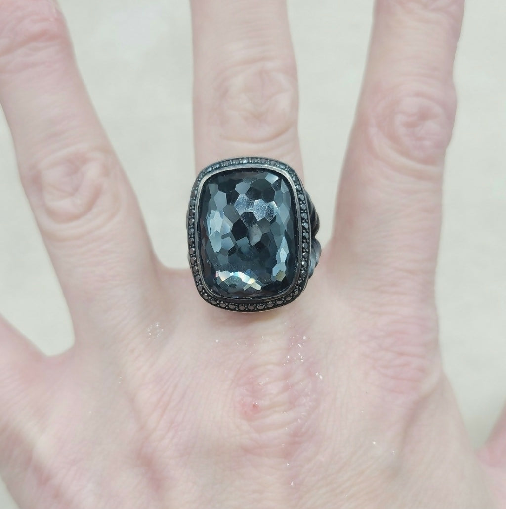 David Yurman Albion Blackened Elongated Gray Orchid and Diamonds Ring