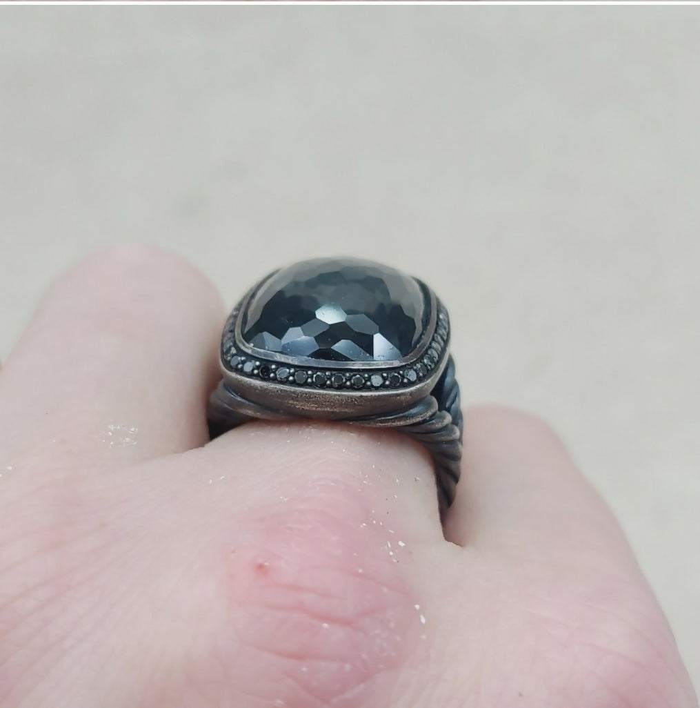 David Yurman Albion Blackened Elongated Gray Orchid and Diamonds Ring