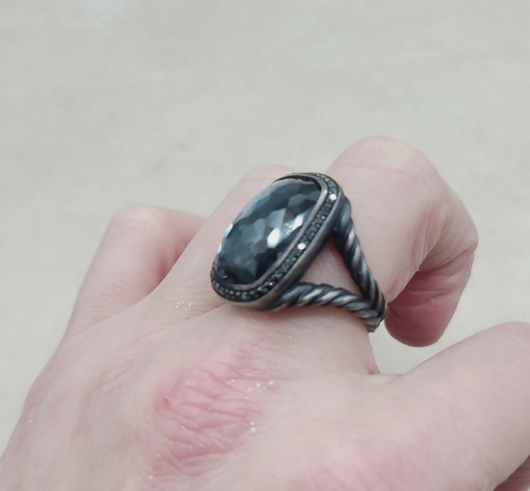 David Yurman Albion Blackened Elongated Gray Orchid and Diamonds Ring