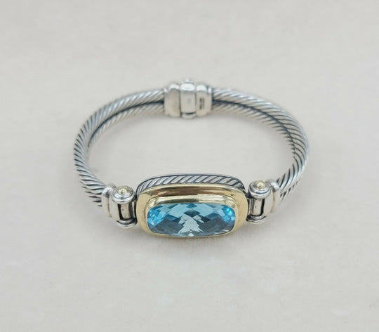 David Yurman Albion Double Cable Bracelet – Blue Topaz & Gold