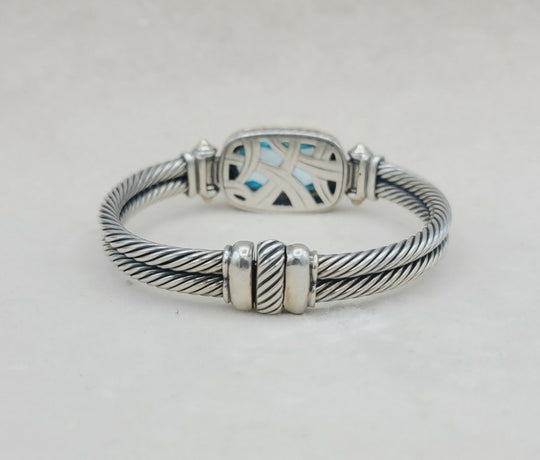 David Yurman Albion Double Cable Bracelet – Blue Topaz & Gold
