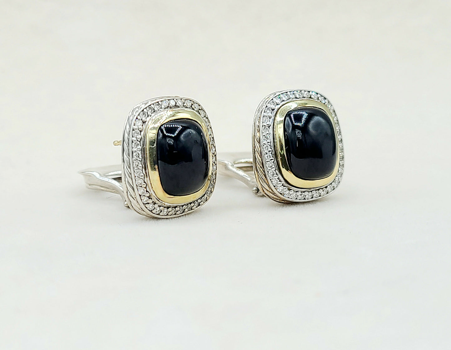 David Yurman Albion Earrings Black Onyx, Diamonds & Gold AYW Luxury