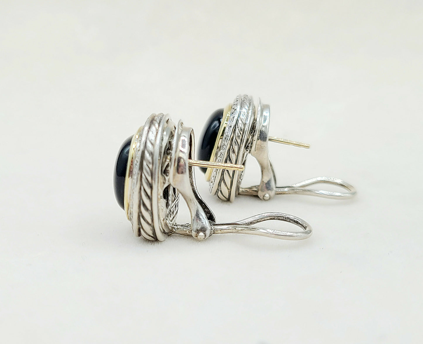 David Yurman Albion Earrings Black Onyx, Diamonds & Gold AYW Luxury