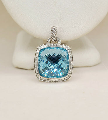 David Yurman Albion Pendant 17mm Blue Topaz & Diamonds
