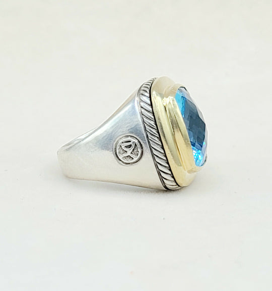 David Yurman Albion Ring 15mm Blue Topaz & Gold