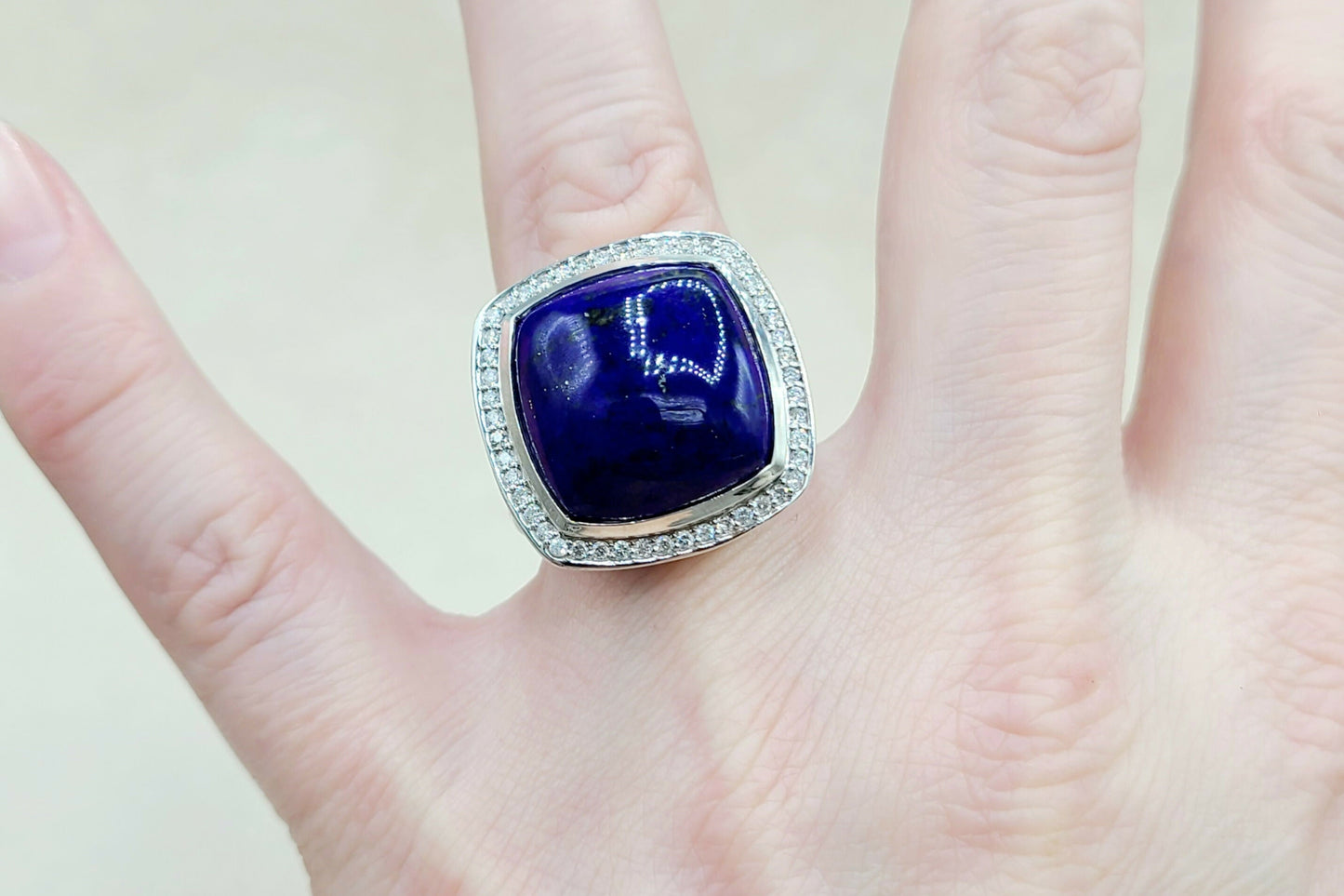 David Yurman Albion 17mm Lapis Lazuli Diamond Ring | Certified Pre-Owned #