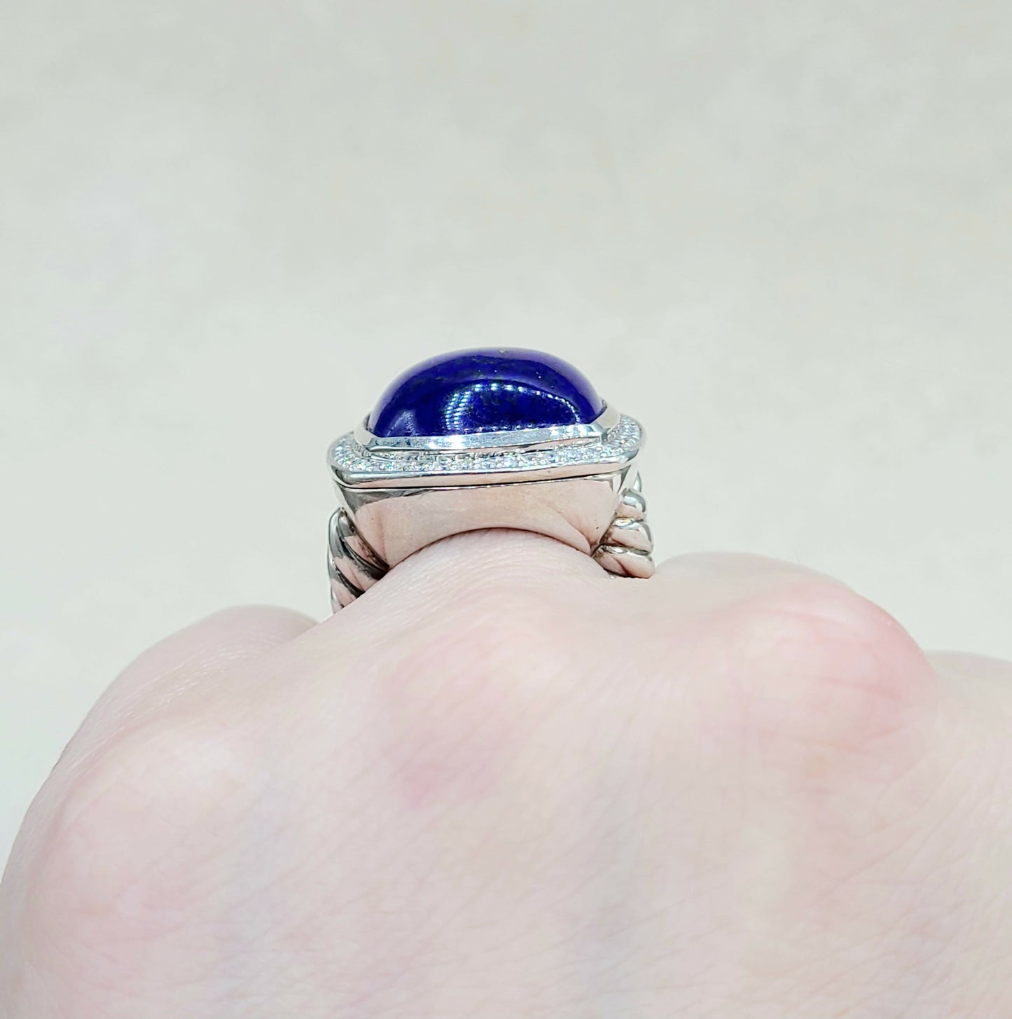 David Yurman Albion 17mm Lapis Lazuli Diamond Ring | Certified Pre-Owned #