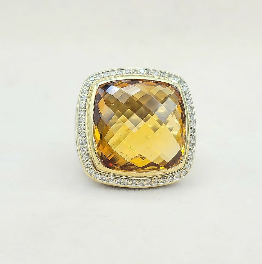 David Yurman Albion 20mm Citrine Diamond Ring With Gold