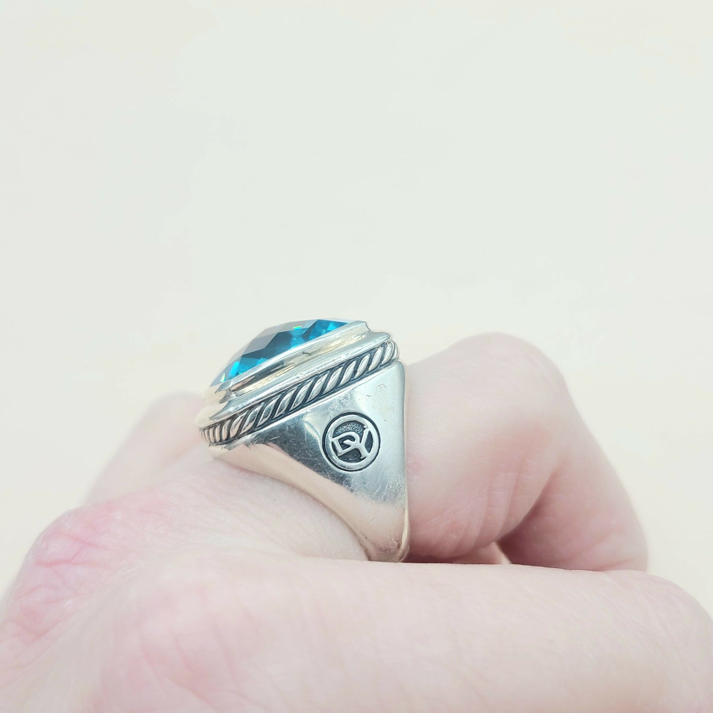 David Yurman Albion Statement Ring 18mm Hampton Blue Topaz AYW Luxury #