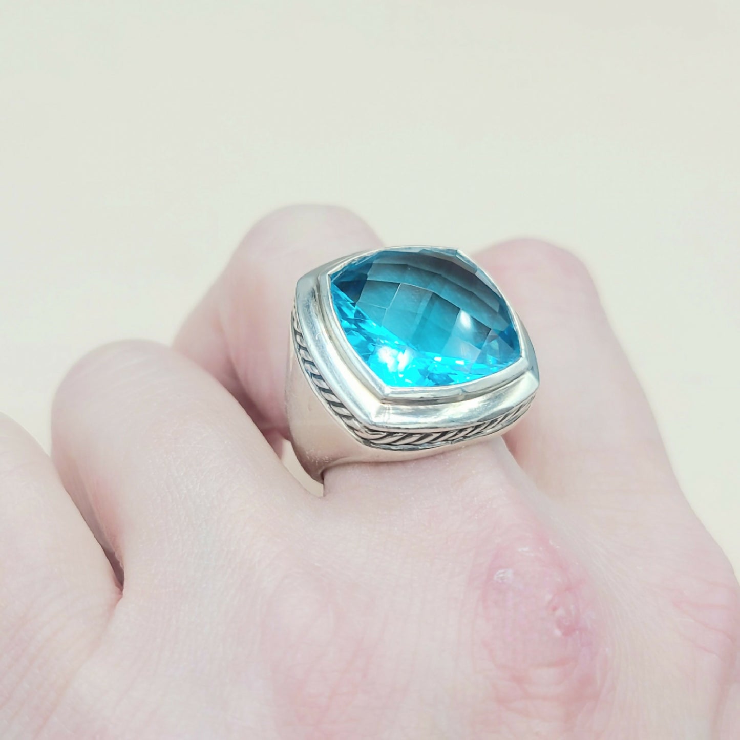 David Yurman Albion Statement Ring 18mm Hampton Blue Topaz AYW Luxury #