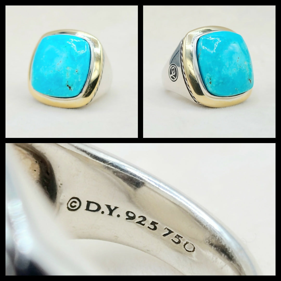 David Yurman Albion Statement Ring With Turquoise and Gold
