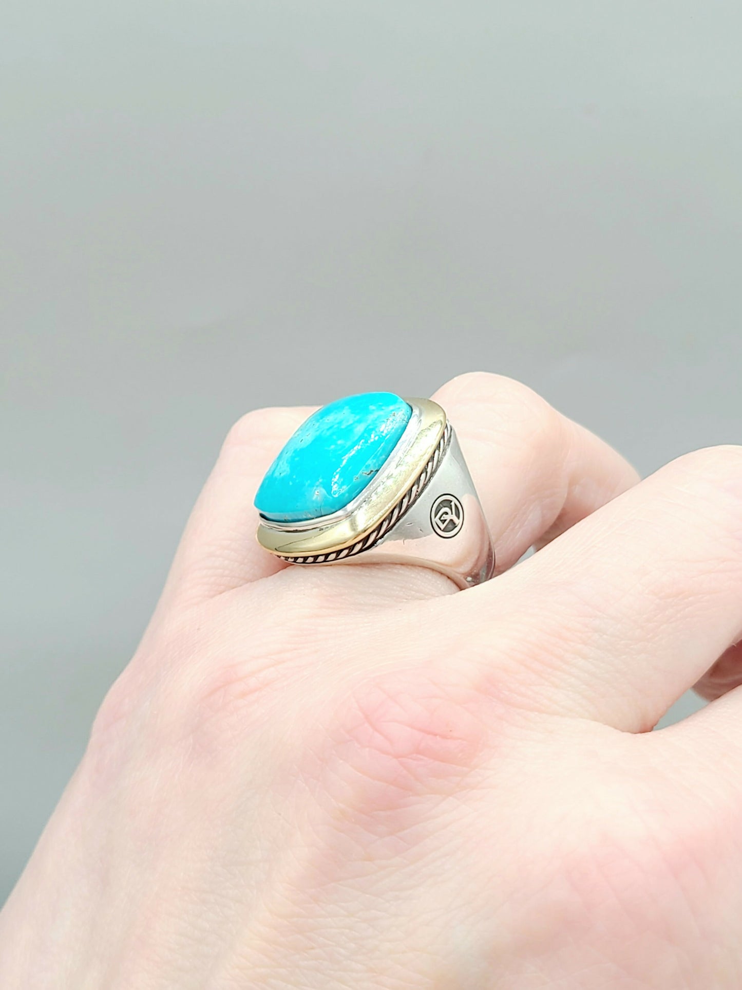 David Yurman Albion Statement Ring With Turquoise and Gold