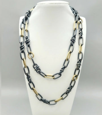 David Yurman Black And Gold Link Chain Necklace