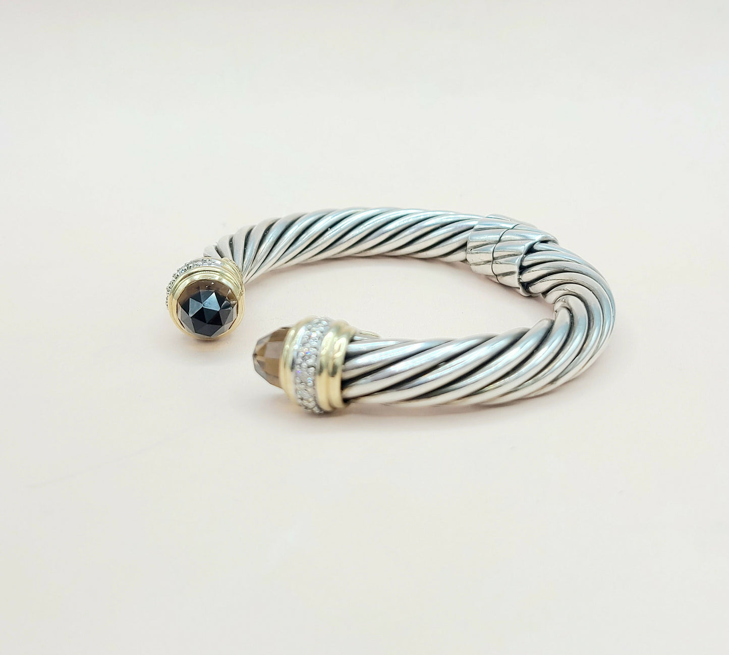 David Yurman Smoky Quartz & Diamond Cable Bracelet Certified Pre-owned #