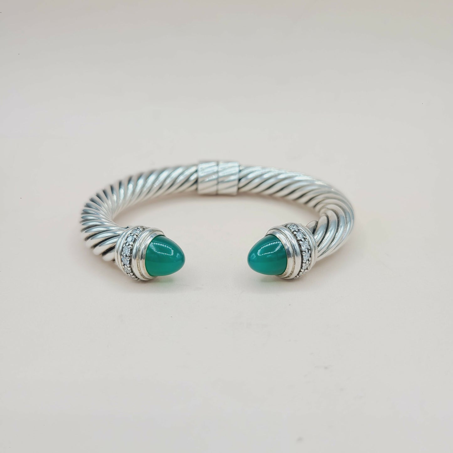 David Yurman 10mm Green Onyx Cable Bracelet With Diamonds