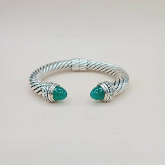 David Yurman Cable Bracelet 10mm – Green Onyx & Diamonds