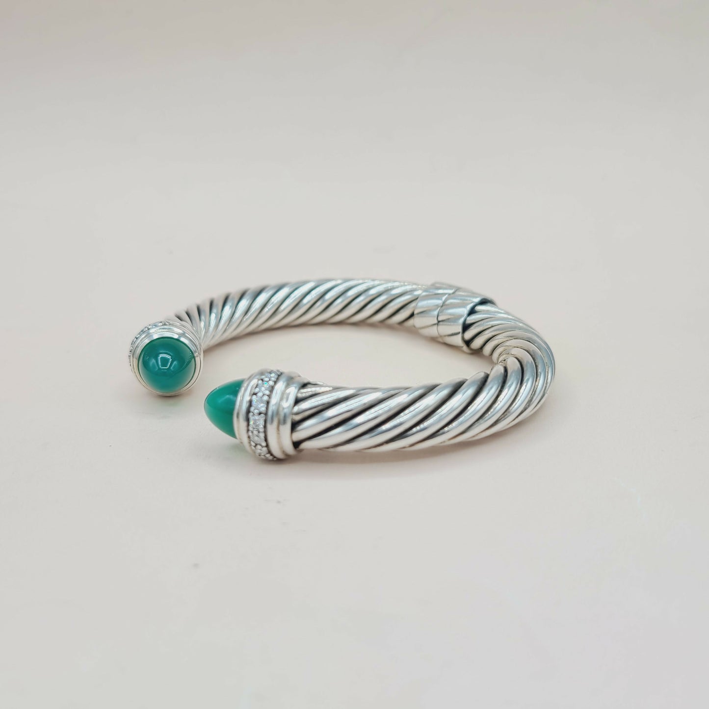 David Yurman 10mm Green Onyx Cable Bracelet With Diamonds