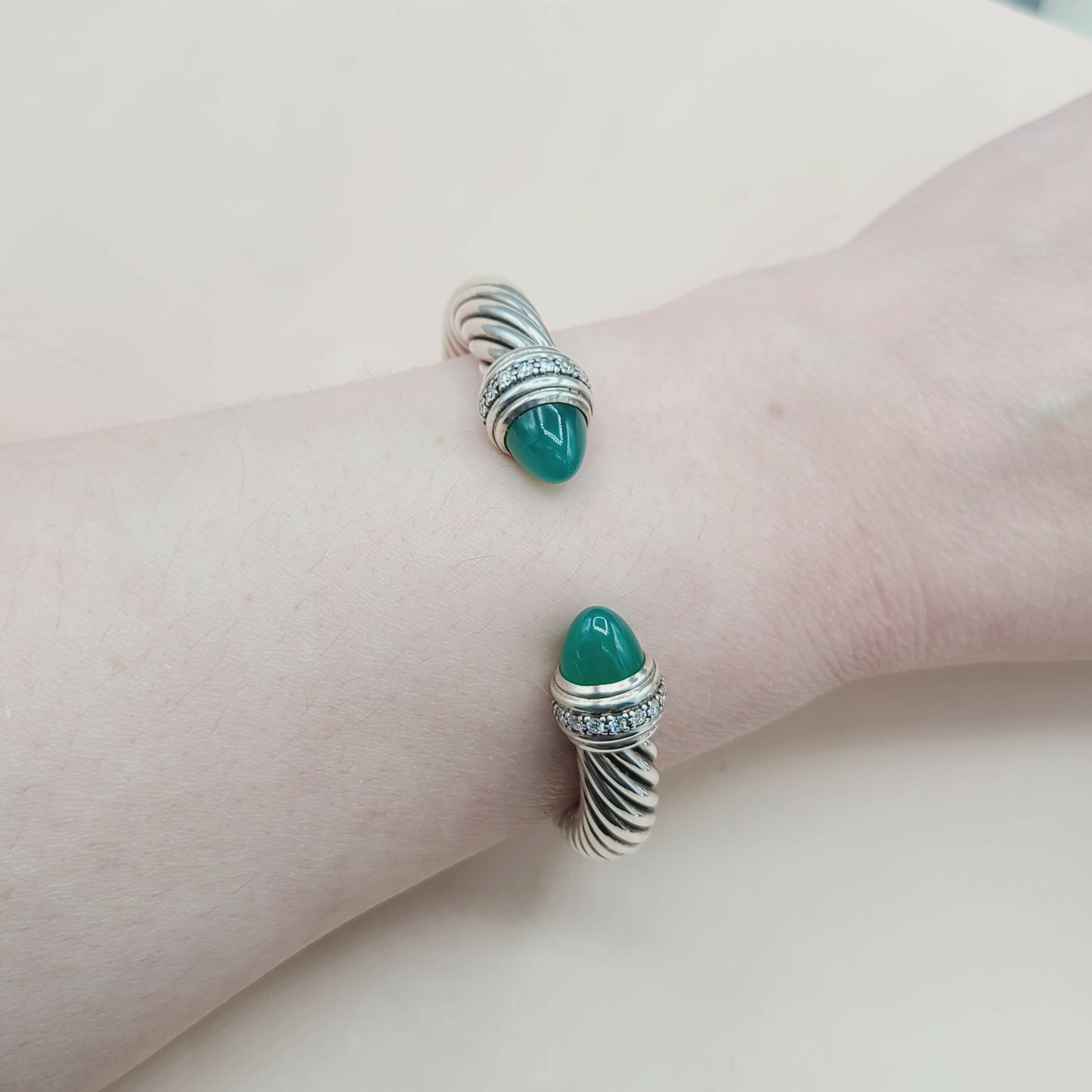 David Yurman 10mm Green Onyx Cable Bracelet With Diamonds