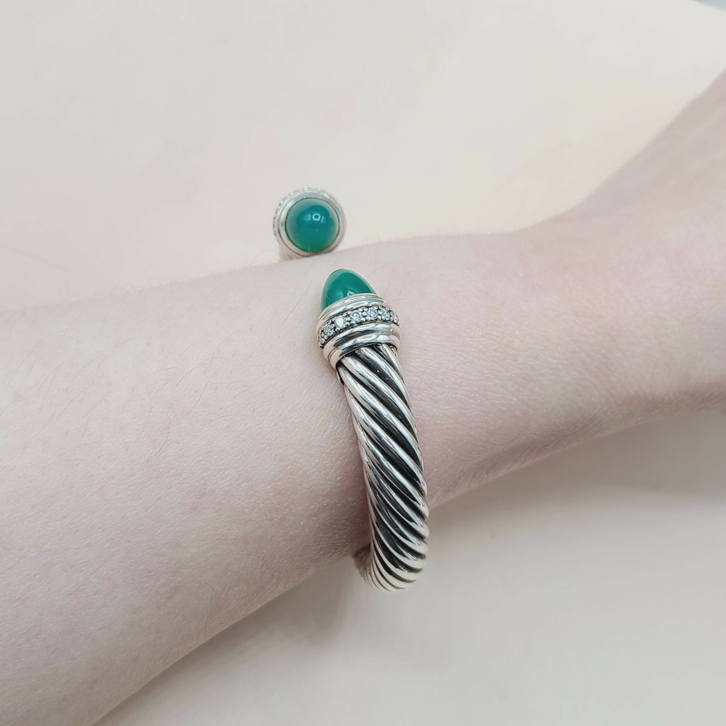 David Yurman 10mm Green Onyx Cable Bracelet With Diamonds
